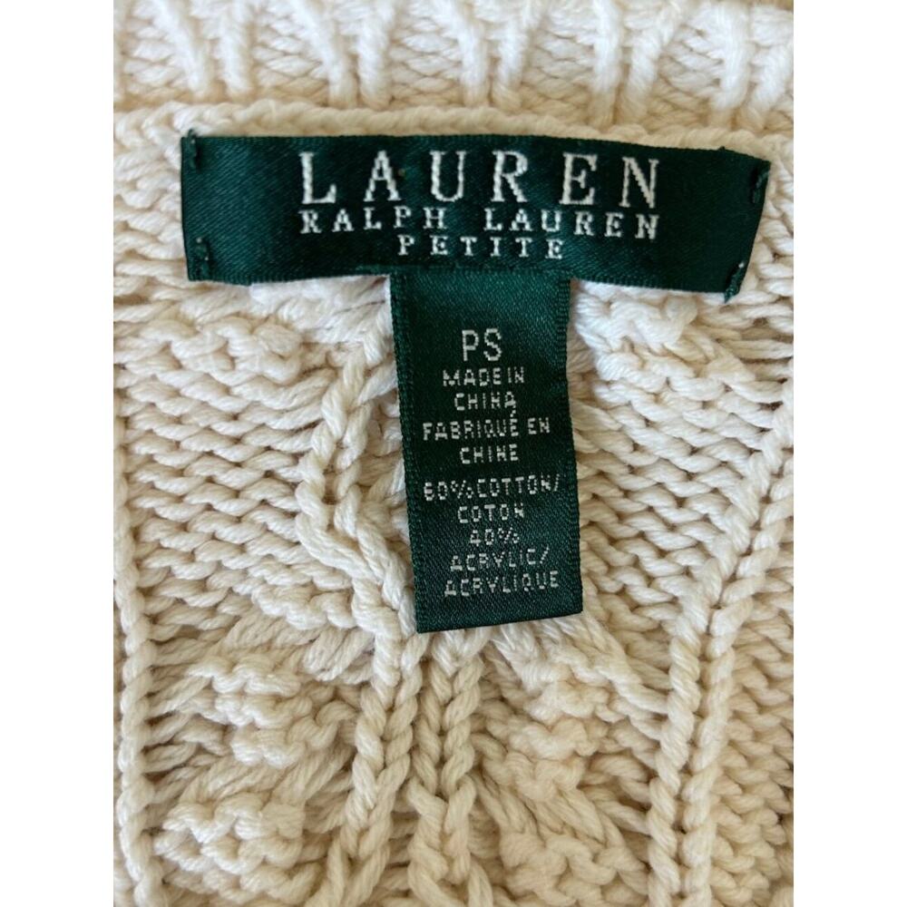 Lauren Ralph Lauren Petite Cable Knit Cotton Sweater Cream PS Fisherman Crewneck - Picture 4 of 6